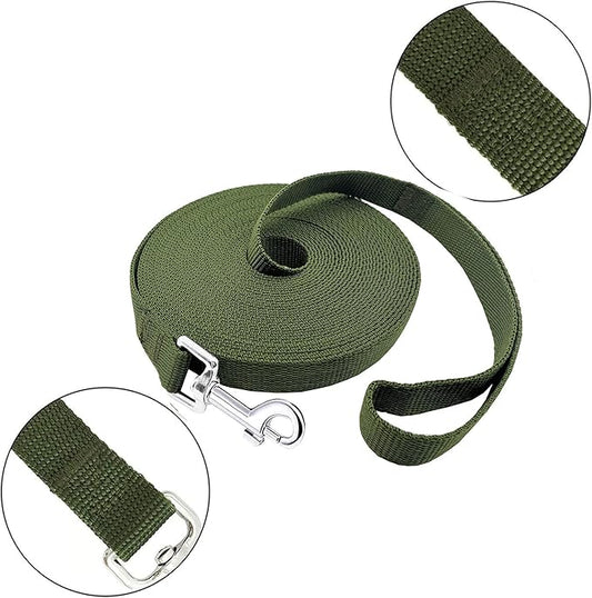 15ft 20ft 30ft 40ft 50ft Long Dog/Puppy Lead Obedience Recall Training Dog Leashes for Small Medium Dogs Camping, Training, Play, or Backyard (Green, 1" x 15FT) PETGOGO