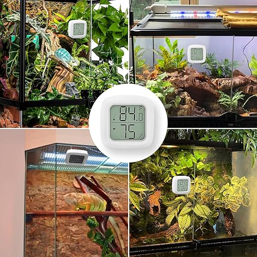 2 PCS Reptile Thermometer and Humidity Gauge for Reptile Tank with On-Off, Reptile Tank Accessories for Jumping Spider, Leopard Gecko, Hermit Crab, Gecko, Ball Python, Lizard BSRESIN