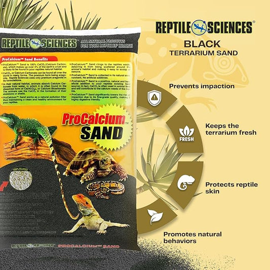 Reptile Science Black Pro-Calcium Terrarium Sand, 10 Lbs - Premium Substrate for Aquariums and Terrariums, Ideal for Fish Tank Décor and Reptile Habitats NaturesOcean