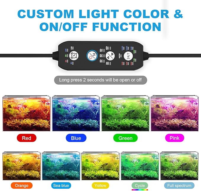 24/7 Mode LED Aquarium Light for Plants-Full Spectrum Fish Tank Light with Timer, Auto On/Off, 7 Colors, Adjustable Brightness, 3 Modes for 24 Inch to 30 Inch Freshwater Tank, 22 W SEAOURA