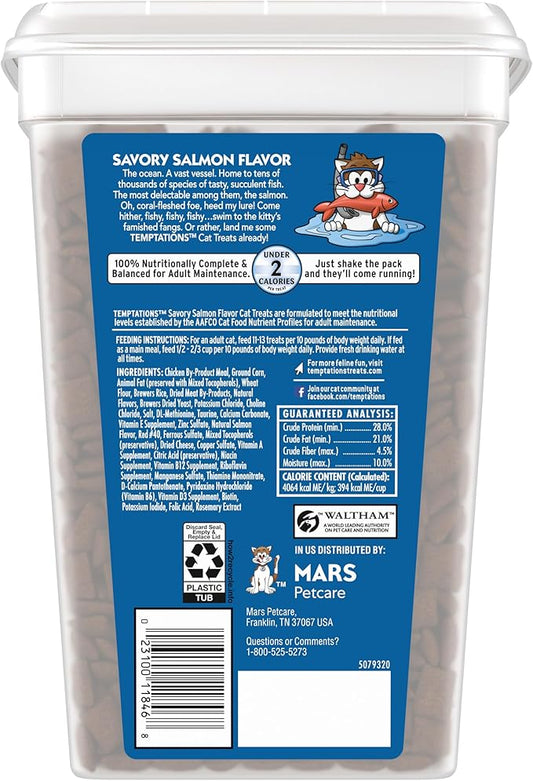 Temptations Classic Crunchy and Soft Cat Treats Savory Salmon Flavor, 30 oz. Tub Temptations
