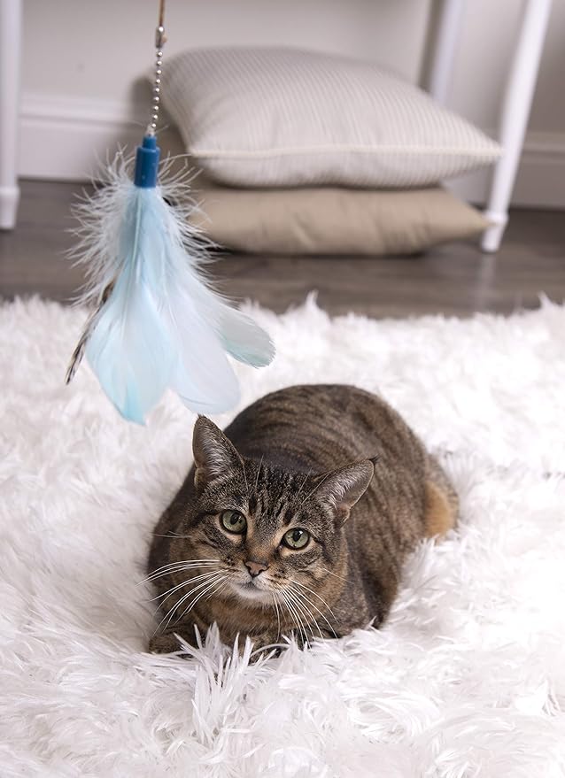SmartyKat Frisky Flyer Feather Wand Cat Toy, Extendable Up to 24" - Blue, One Size - PAWPICO