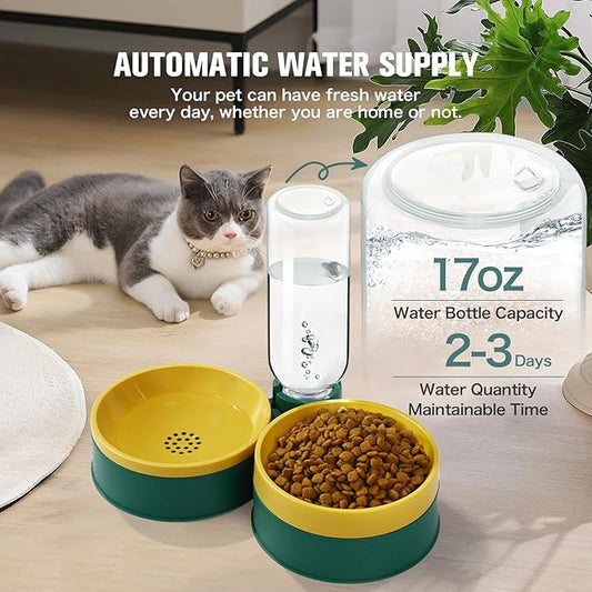 Cat Food Bowl, Cat Bowls Whisker Friendly with Water Dispenser for Cats and Small Dogs - PAWPICO