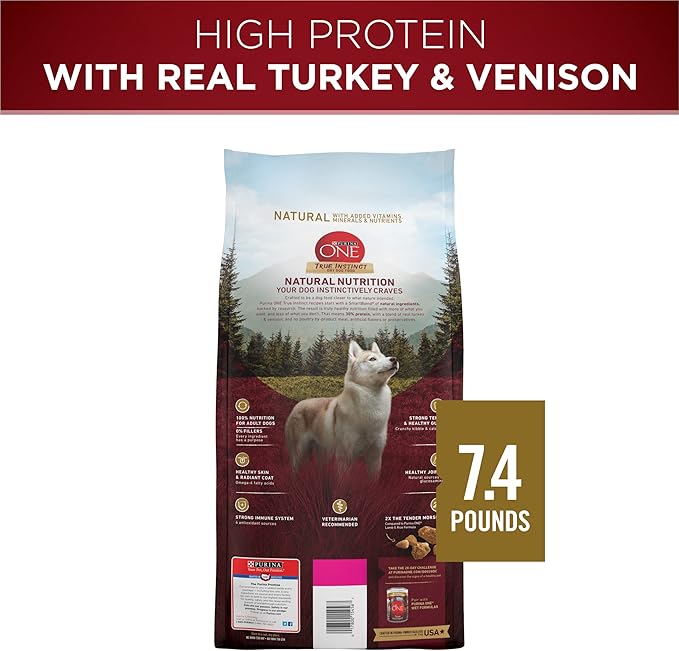 Purina ONE True Instinct With A Blend Of Real Turkey and Venison Dry Dog Food - 7.4 lb. Bag - PAWPICO