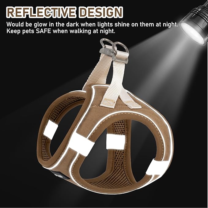 GAMUDA Small Pet Harness Collar and Leash Set, Step in No Chock No Pull Linen Fabric Soft Mesh Dog Vest Harnesses Reflective for Dogs Puppy Cats Kitten Rabbit (Brown, M) GAMUDACollarsCollection