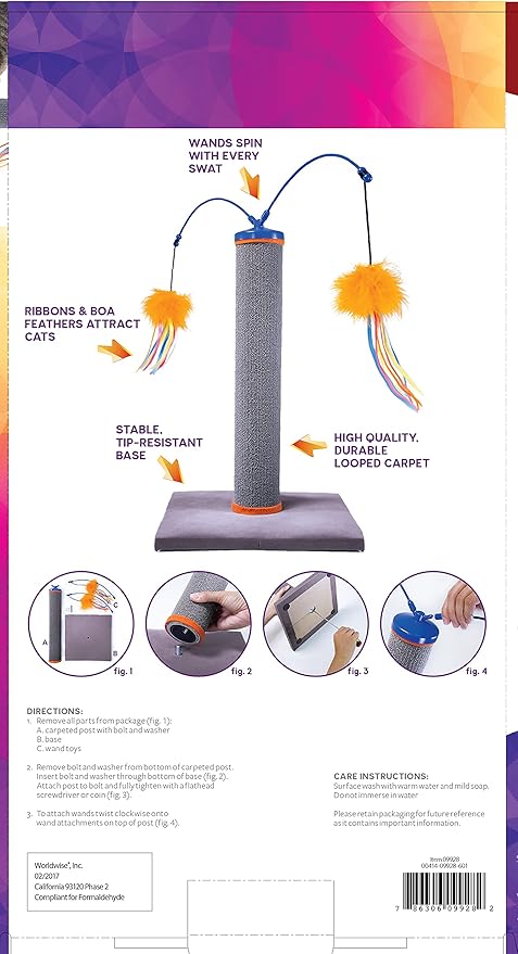 SmartyKat Scratch 'N Spin Carpet Cat Scratching Post with Spinning Wand Toys - Gray, One Size - PAWPICO