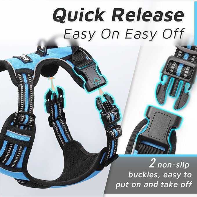 Eagloo Dog Harness for Large Dogs, No Pull Service Vest with Reflective Strips and Control Handle, Adjustable and Comfortable for Easy Walking, No Choke Pet Harness with 2 Metal Rings, Sky Blue, L GoExplorewithEagloo