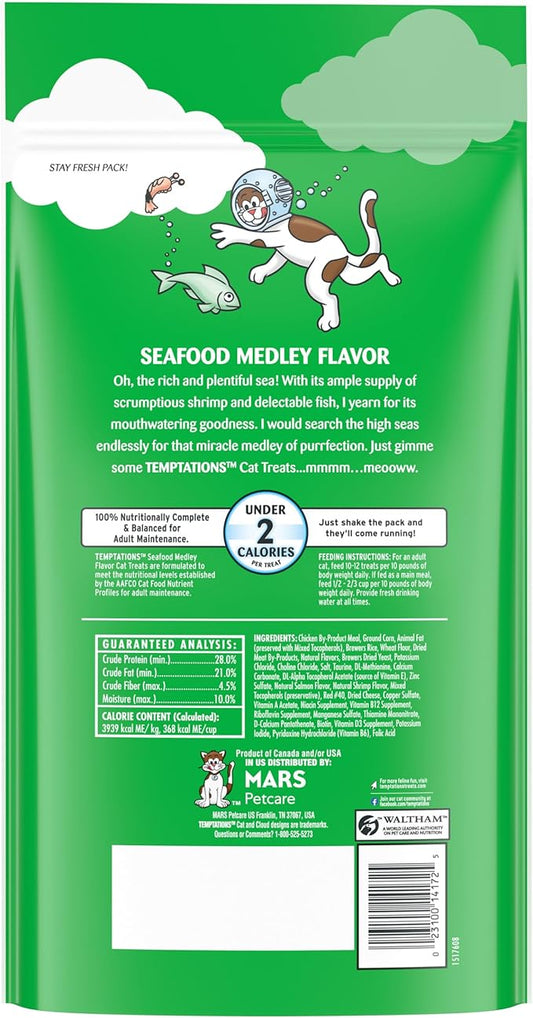 Temptations Classic Crunchy and Soft Cat Treats Seafood Medley Flavor, 48 oz. Pouch Temptations