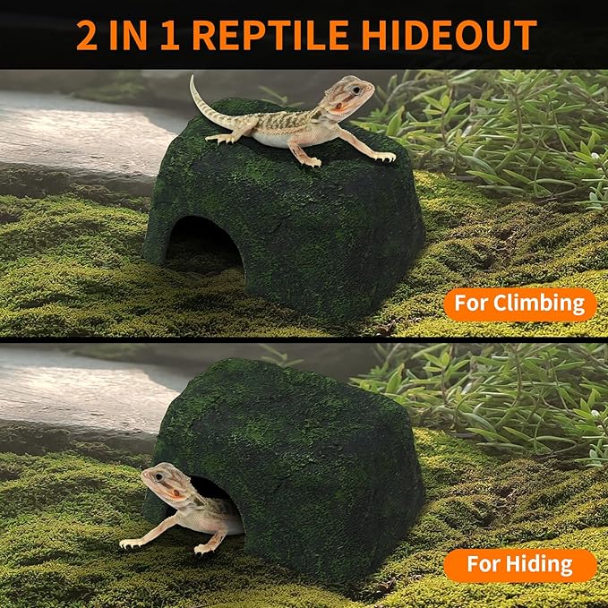 Heated Reptile Rock Cave, Reptile Hides and Caves, Heating Rock for Reptile Tank Decor for Small Reptile Hide with Heated Basking Platform for Lizards, Snake, Leopard Gecko, Reptiles Amphibians Gribouillage