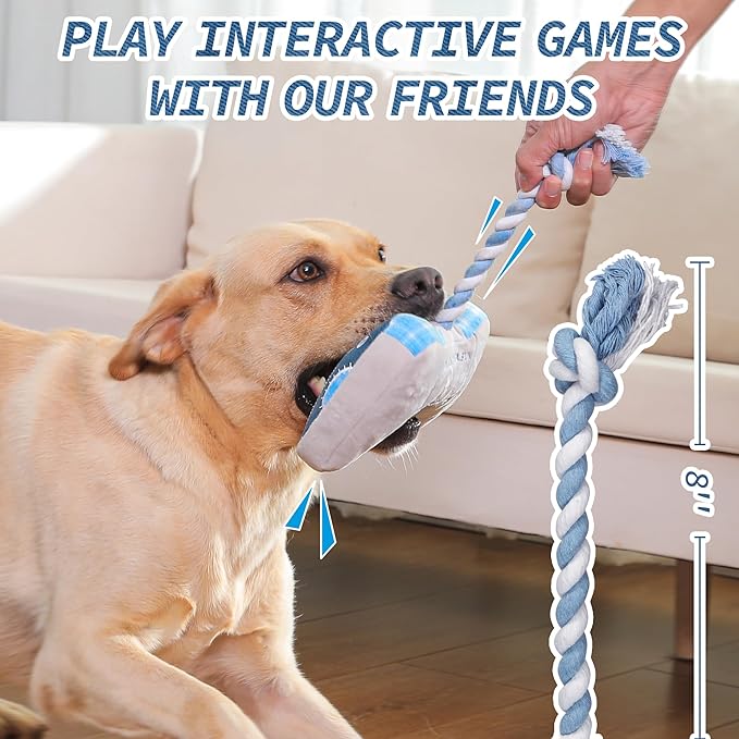 MTERSN Dog Squeaky Toys : Cute Plush Dog Toy with 3 Squeakers and Interactive Dog Rope Toy with Full Crinkle Paper - Funny Game Controller Shaped Pet Toys for Puppy, Small, Medium Dogs (Denim) - PAWPICO
