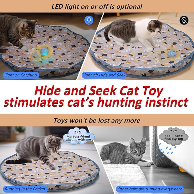 Rechargeable Electric Cat Toys, Hide and Seek Kitten Toy, Chirping & Motion Activated Interactive Cat Toy, Hiding Cover Exercise Toy for Indoor Cats/Kitty/Kittens - PAWPICO