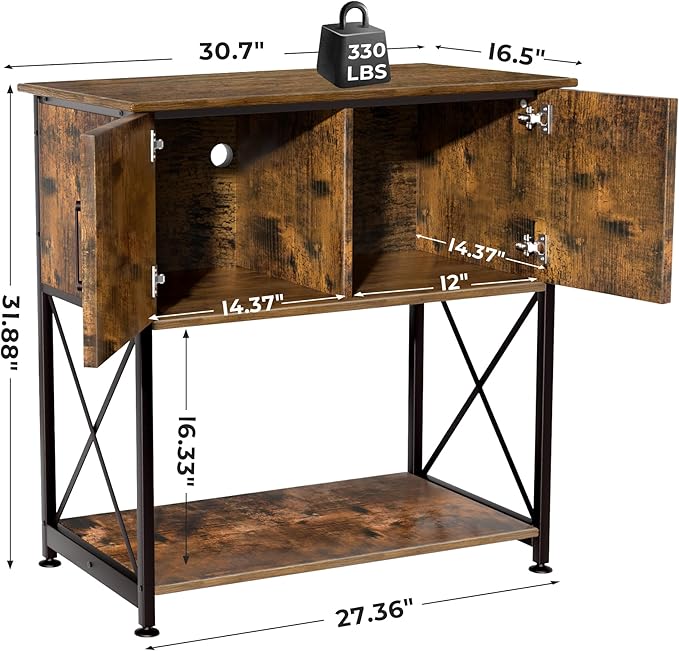 20-29 Gallon Aquarium Stand Metal Frame Fish Tank Stand with Cabinet Storage, for 20 Gallon Long Aquarium,30.7" L*16.5" W Tabletop,330LBS Capacity Rustic Brown and Black PG01YGN Herture