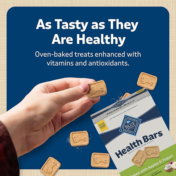 Blue Buffalo Mini Health Bars Crunchy Dog Biscuits, Oven-Baked With Natural Ingredients, Apples & Yogurt, 2-lb Box - PAWPICO
