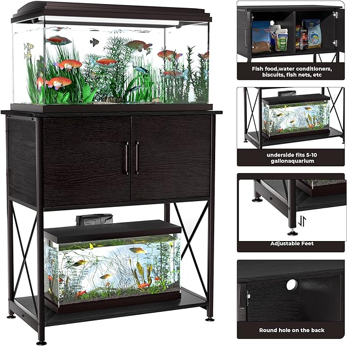20-29 Gallon Aquarium Stand Metal Frame Fish Tank Stand with Cabinet Storage, for 20 Gallon Long Aquarium,30.7" L*16.5" W Tabletop,330LBS Capacity Black PG01YGB Herture