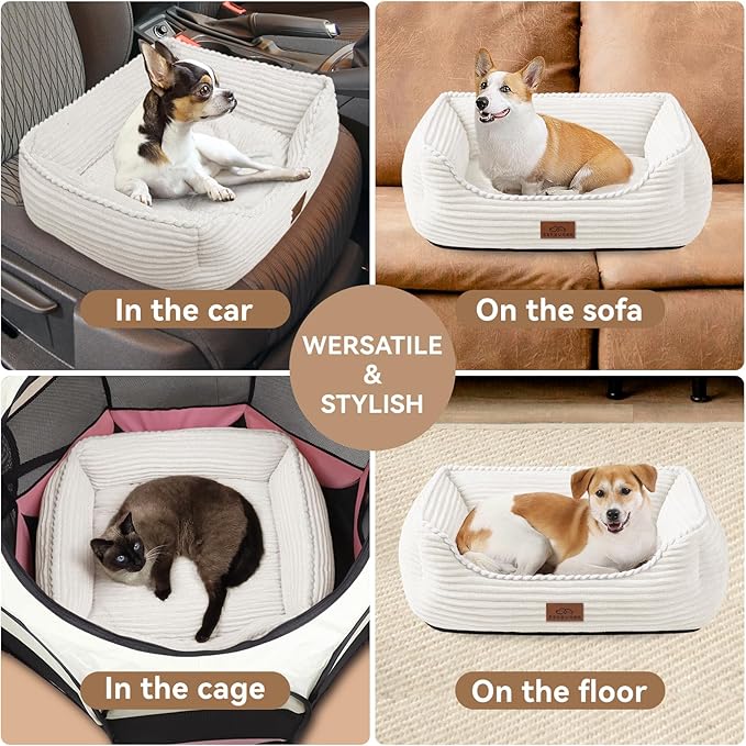 Rectangle Dog Bed for Large Medium Pets Indoor Outdoor with Removable Mat,Machine Washable Sleeping Sofa Non-Slip Bottom Soft Puppy Bed Durable Orthopedic Calming Pet Cuddler(Medium, Cream) - PAWPICO