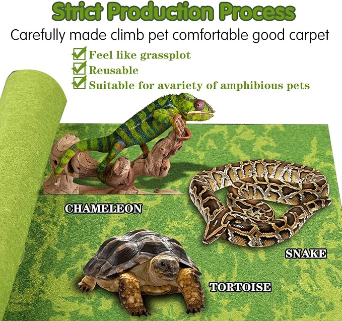 Reptile Carpet, 36 * 18in Pet Terrarium Liner,Reptiles Cage Mat/Substrate for Snakes, Chameleons, Geckos ands Kitchen Use(2sheets) with Tweezers Feeding Tongs bestchoiceforyourreptiles