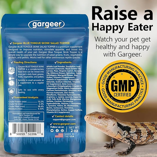 2oz Blue Tongue Skink Food Supplement, Flower Salad Mix Topper. Supercharge Juveniles & Adults Appetite, Health & Immune System. Complete Diet, Rich with Vitamins, Made in The USA. Enjoy! Gargeer