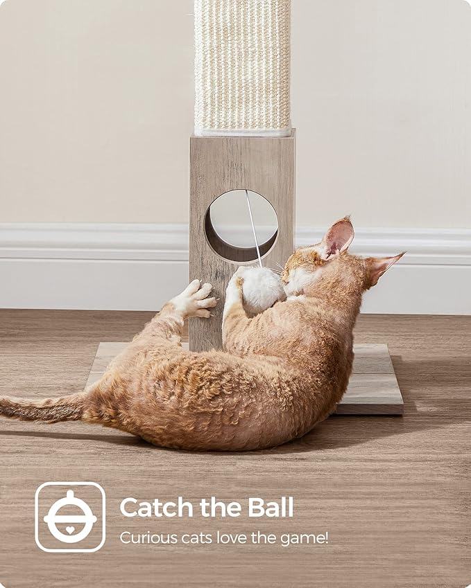 Feandrea Cat Scratching Post, Cat Scratcher for Indoor Cats, 28.7 Inches Tall, Furniture Scratching Deterrent Sisal Scratch Pole with Toy, Greige UPCA021G01 - PAWPICO