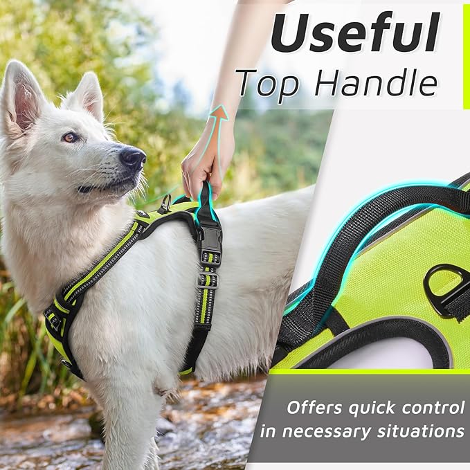 Eagloo Dog Harness for Large Dogs, No Pull Service Vest with Reflective Strips and Control Handle, Adjustable and Comfortable for Easy Walking, No Choke Pet Harness with 2 Metal Rings, Green, L GoExplorewithEagloo