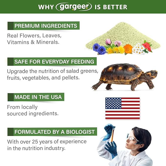 2oz Forest Tortoise Food Supplement, Flower Salad Mix Topper. Supercharge Juveniles & Adults Appetite, Health & Immune System. Complete Diet, Rich with Vitamins, Made in The USA. Enjoy! Gargeer
