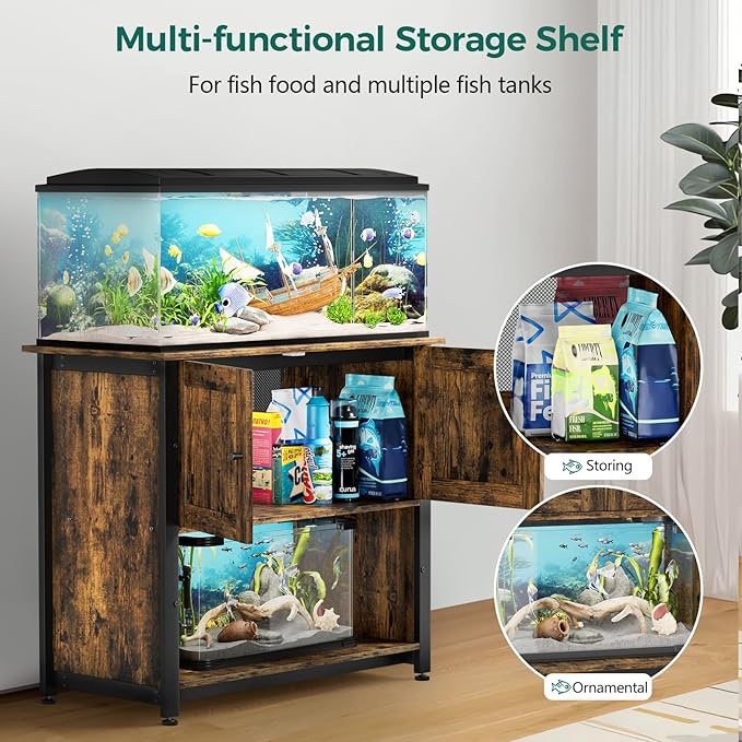 Tatub 40-50 Gallon Fish Tank Stand with Cabinet, Metal Aquarium Stand for Accessories Storage, Reptile Tank Turtle Terrariums Table Bearable 1000LBS, Accommodates 2 Aquariums Tatub