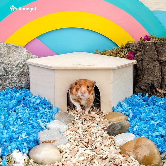 Niteangel Birch Chamber-Maze Hamster Hideout - Small Pets Woodland House Habitats Decor for Hamster Mice Gerbils Mouse Niteangel
