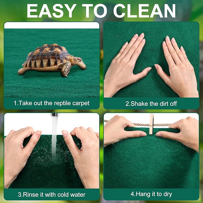 Haull 4 Pcs 24" x 47" Reptile Carpet Pet Terrarium Floor Liners Bedding Substrate Liner Supplies Reptile Cage Mat Tank Accessories for Lizard Bearded Dragon Tortoise Snake Leopard (Green) Kedauud