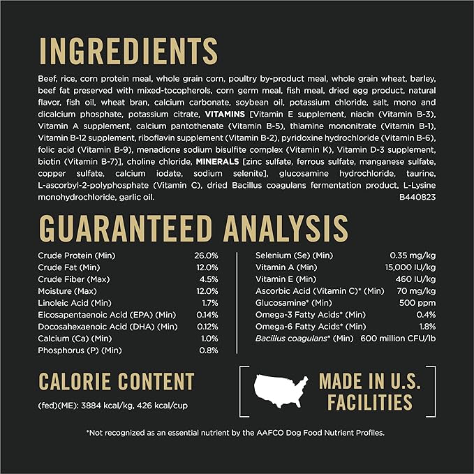 Purina Pro Plan Large Breed Dry High Protein Dog Food with Probiotics for Dogs, Beef and Rice Formula - 18 lb. Bag - PAWPICO