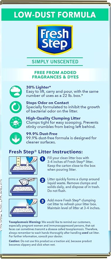 Fresh Step Simply Unscented Light Weight Clumping Litter, Fresh Step Unscented Cat Litter With Activated Charcoal Technology, 15.4 lb. Box - PAWPICO