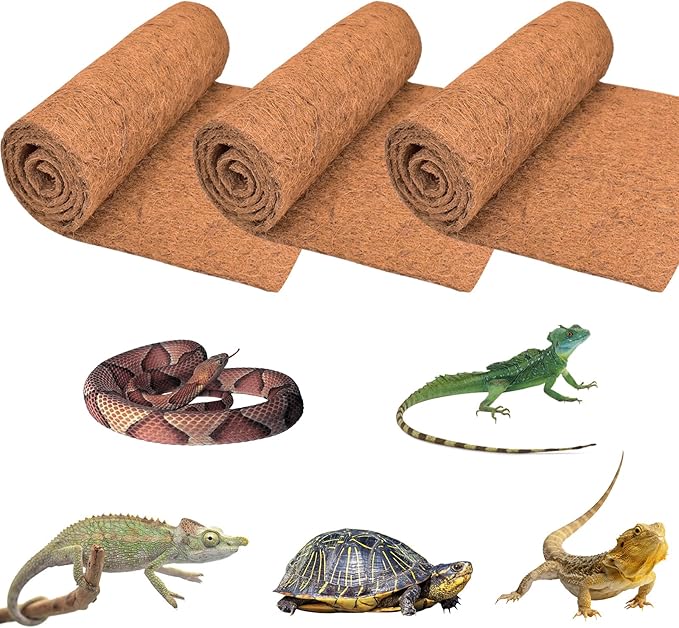ZeeDix 3 Rolls Coconut Fiber Reptile Substrate Mat, 18 x 24 inches Natural Coco Mat Reptile Carpet Coco Fiber Liner Turtle Bedding Reptile Terrarium Liner for Lizard Snake Turtle Gecko Bearded Dragon ZeeDix