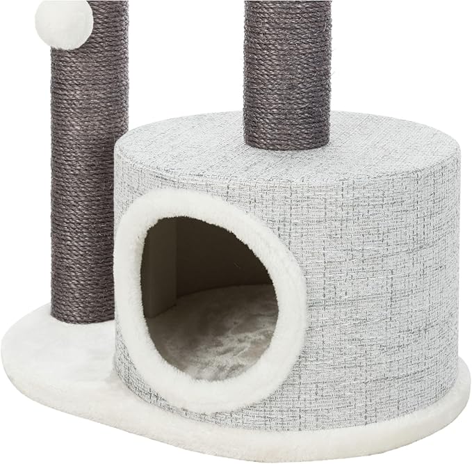 TRIXIE Pilar Cat Scratching Post 39.4 Inch - with Durable Sisal Rope (Gray) and Condo, Two Platforms, Top Platform with Backrest & Dangling Cat Toy - in Gray - PAWPICO