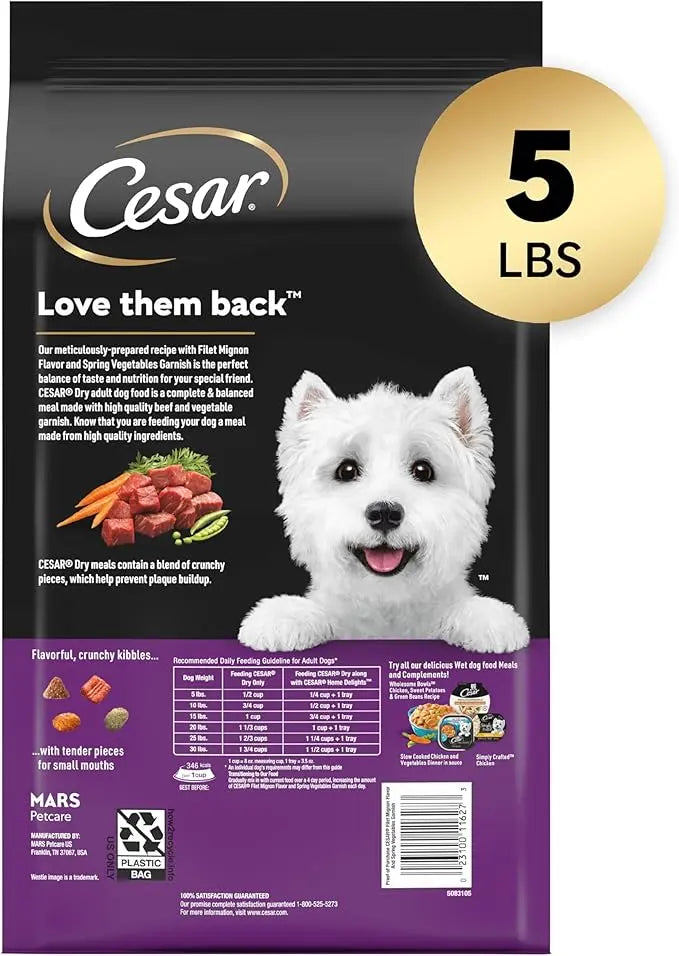 CESAR Adult Small Breed Dry Dog Food, Filet Mignon Flavor with Spring Vegetables Garnish, 5 lb. Bag - PAWPICO
