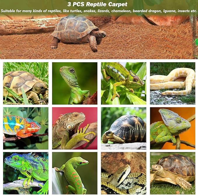 ZeeDix 3 Pieces Coconut Fiber Reptile Substrate Mat, 12 x 20 inches Natural Coco Mat Reptile Carpet Coco Fiber Liner Turtle Bedding Reptile Terrarium Liner for Lizard Snake Turtle Gecko Bearded Dragon ZeeDix