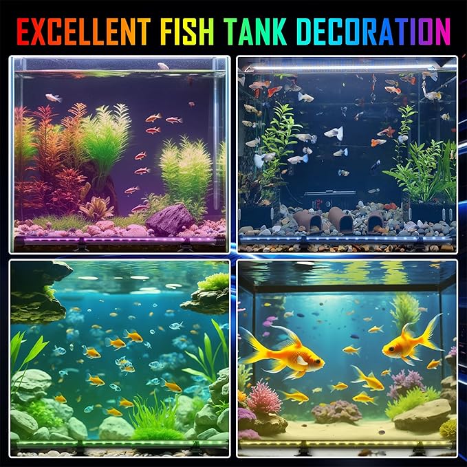Smart App-Controlled RGB LED Aquarium Light with 16 Million Colors & 12 Dynamic Effects, Underwater Fish Tank Light with Timer, Submersible LED Lights with Adjustable Brightness and Speed - 15'' POZANKI