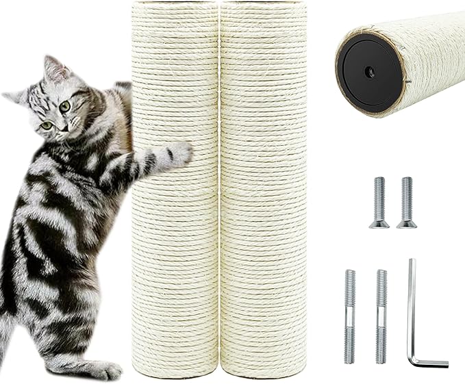 Cat Scratching Post Replacement Pole,2 PCS 11.81in Cat Tree Replacement Post,Natural Sisal Cat Tree Replacement Parts with M8 Screws,Cat Scratch Post Replacement for Refurbishment (11.8in/30cm) - PAWPICO