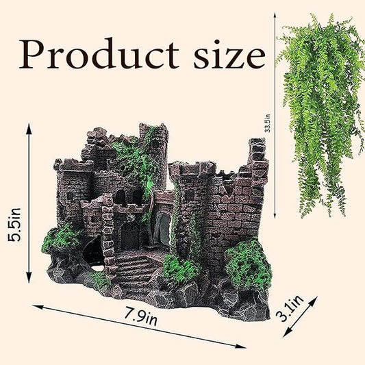 5 PCS Tank Accessories for Bearded Dragon Include Resin Classical Castle Reptile Climb Habitat Decor Hanging Jungle Vines Flexible Leaves Climbing Decor for Lizard Gecko Chameleon Spider MUYG