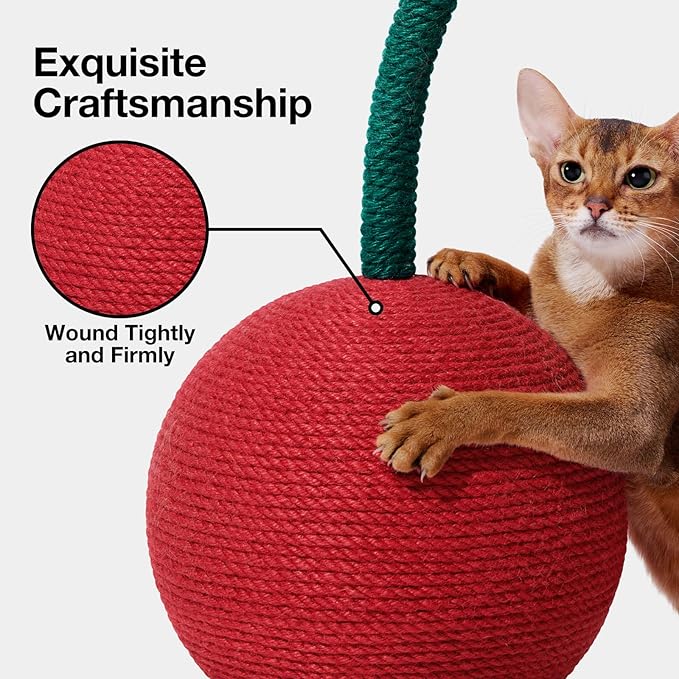 VETRESKA Cherry Cat Scratching Post, 22.64" Tall Cat Scratcher with Sisal Rope Ball, Vertical Cat Scratch Post Claw Scratchers for Indoor Cats, Kitten Supplies - PAWPICO