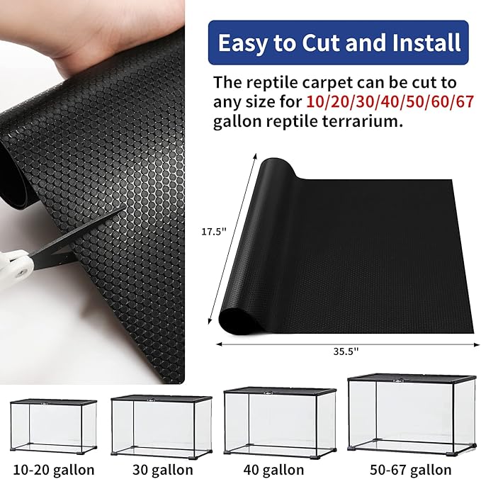 Bearded Dragon Tank Accessories, Reptile Carpet Bedding, Non-Adhesive Reptile Mat Warming Reptile Terrarium Carpet Substrate liner for Leopard Gecko, Snake, Lizard, Tortoise, Iguana Black(18"x36") SISIPAILIFE