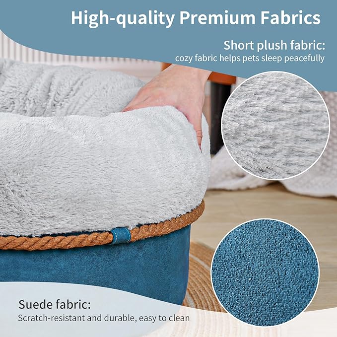 寵幸 Cat Beds for Indoor Cats, 22in Super Soft Thickened and Fluffy Pet Beds, Anti-Slip & Water-Resistant Bottom, Machine Washable Cat & Dog Bed, Navy Grey - PAWPICO
