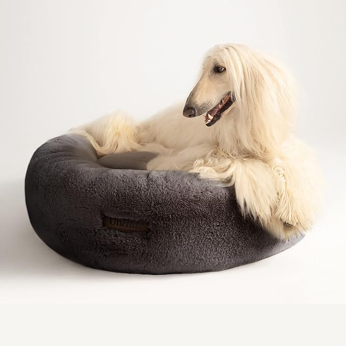 UnHide Floof Pet Bed - XL (40"x14") - Extra Soft Dog Bed - Removable Faux Fur Cover - Machine Washable - Helps Ease Pet Anxiety & Provides The Perfect Sleep, Charcoal Charlie - PAWPICO