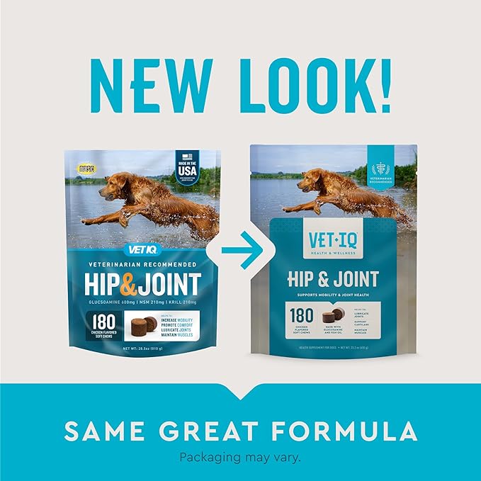 VetIQ Glucosamine Hip & Joint Supplement for Dogs, 180 Soft Chews, Dog Joint Support Supplement with MSM and Krill, Dog Health Supplies Large & Small Breed, Chicken Flavored Chewables VetIQHealthSupplements