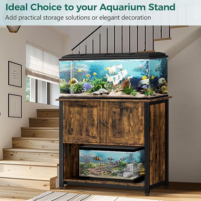Tatub 40-50 Gallon Fish Tank Stand with Cabinet, Metal Aquarium Stand for Accessories Storage, Reptile Tank Turtle Terrariums Table Bearable 1000LBS, Accommodates 2 Aquariums Tatub