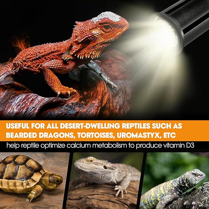 Premium UVB Reptile Light Full Spectrum for Optimal Calcium Metabolism,Desert 10.0 Bulb 3W UVA UVB Ideal for Desert-Dwelling Reptiles Bearded Dragons Tortoises GeeKoit