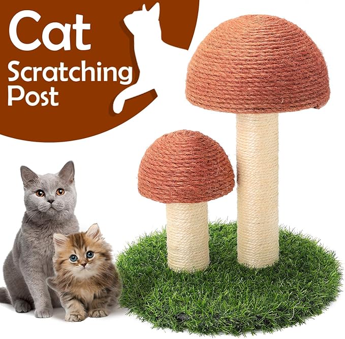 PowerKing Mushroom Cat Scratching Post, 15 x12 Inches Claw Scratching Post for Kitty, Natural Sisal Cat Scratchers Pole, Cat Interactive Toys, Cat Tree Tower (Brown) - PAWPICO