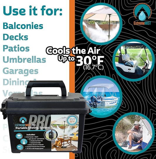 Extreme MIST Portable Misting System Pro Kit - 6 Mist Nozzles & Pro Pump | Easy to Setup | 24 ft. Mist Line for Outdoor Patios, Golf Carts, Greenhouses, Canopy, Decks & More - Cools the air up to 30°F ExtremeMist