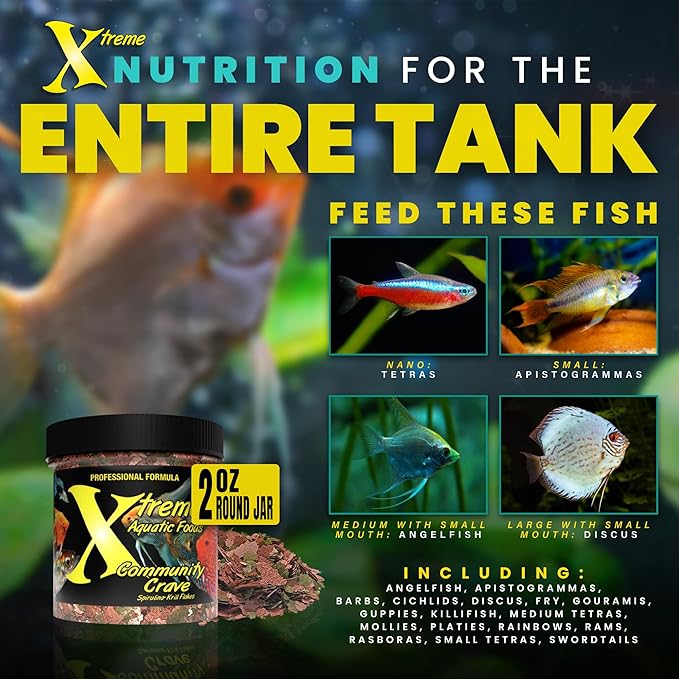 Xtreme Community Crave Flake - Krill & Spirulina Blend for Vibrant Colors, Immune Support and Digestive Health, Tropical & Freshwater Fish Nutrition – Premium Community Aquarium Food (2oz) XtremeAquaticFoods