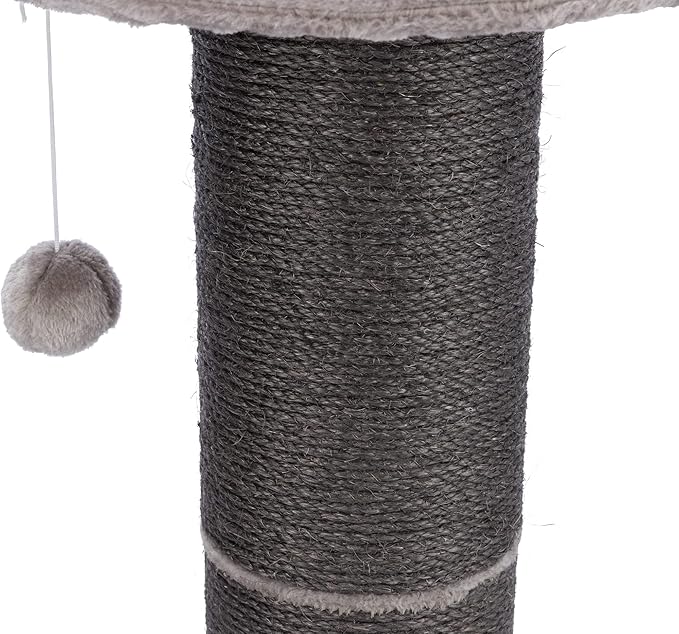 TRIXIE Pepino Cat Scratching Post 35 Inch - Cat Scratcher with Soft Fabric Covering Base and Durable Sisal Rope - with Platform Bed & Dangling Cat Toy - in Gray - PAWPICO