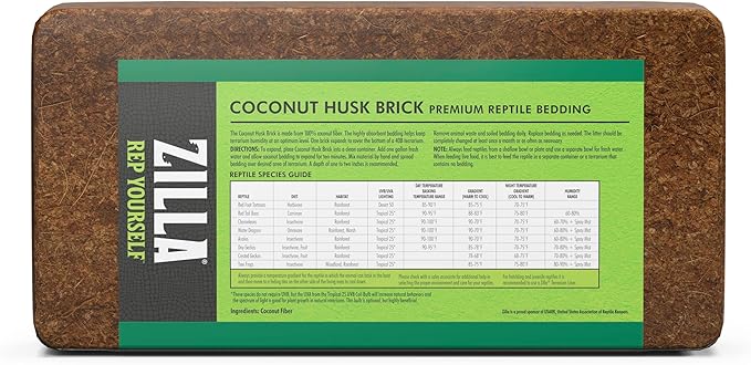 Zilla Coconut Husk Brick, Organic Bedding for Reptiles, Made with 100% Coconut Fiber, Ideal for Tropical Habitats and Egg Incubation Zilla