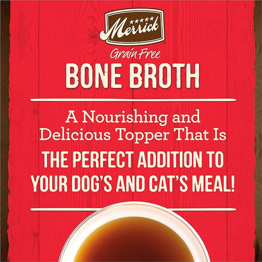 Merrick Grain Free Bone Broth, Premium Human Grade And Gluten Free Dog And Cat Food Topper Pouches, Beef - 16 oz. Pouch (Pack of 3) - PAWPICO