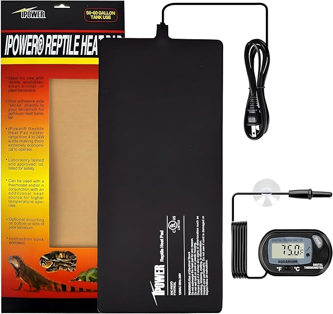 iPower 8 by 18-Inch 24W Reptile Heat Mat, LCD Digital Aquarium Thermometer, Under Tank Warmer Terrarium Heat Pad for Turtles Lizards Frogs and Other Small Animals, Multi Sizes iPower